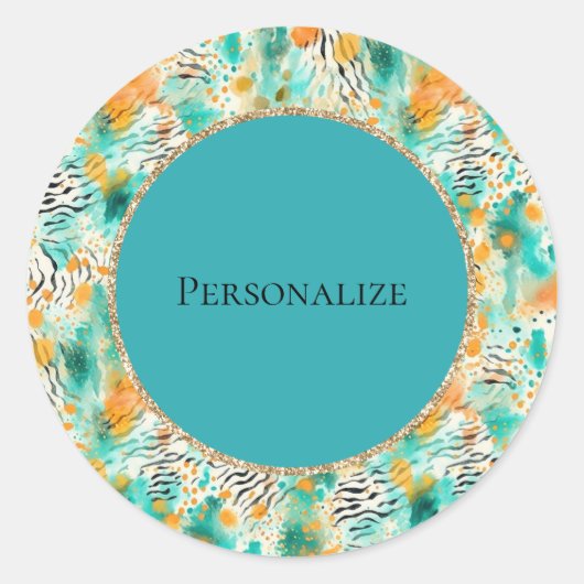 Turquoise Tangerine Zebra Abstract Ronde Sticker (Voorkant)