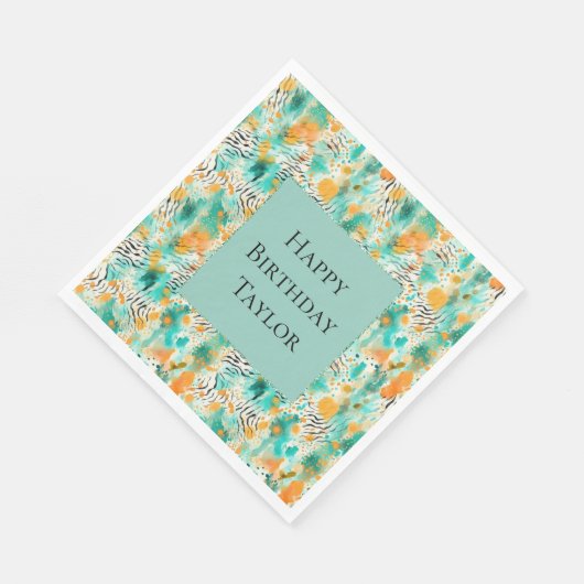 Turquoise Tangerine Zebra Abstract Servet (Hoek)