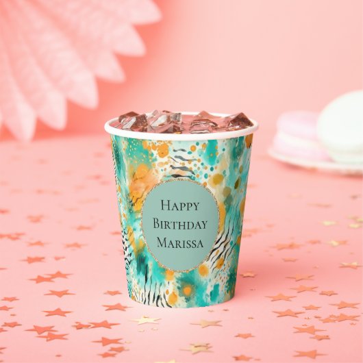 Turquoise Tangerine Zebra Papieren Bekers (Insitu)