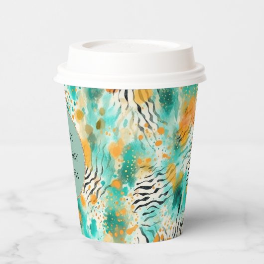 Turquoise Tangerine Zebra Papieren Bekers (Links)
