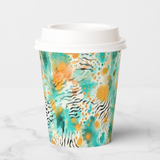 Turquoise Tangerine Zebra Papieren Bekers (Achterkant)
