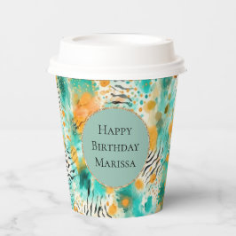 Turquoise Tangerine Zebra Papieren Bekers