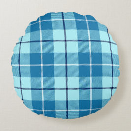 Turquoise Tartan Plaid Rond Kussen