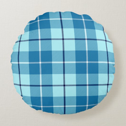 Turquoise Tartan Plaid Rond Kussen (Voorkant)