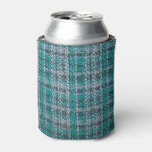 Turquoise tartan stof, gestructureerde achtergrond blikjeskoeler (Blikje Voorkant)