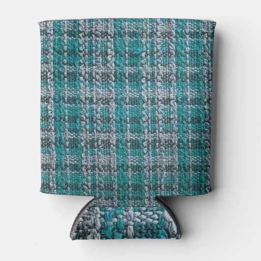 Turquoise tartan stof, gestructureerde achtergrond blikjeskoeler (Voorkant)