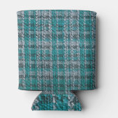 Turquoise tartan stof, gestructureerde achtergrond blikjeskoeler (Achterkant)