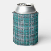 Turquoise tartan stof, gestructureerde achtergrond blikjeskoeler (Blikje Achterkant)