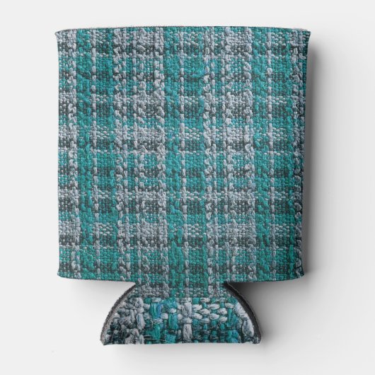 Turquoise tartan stof, gestructureerde achtergrond blikjeskoeler (Voorkant)