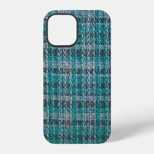 Turquoise tartan stof, gestructureerde achtergrond iPhone 12 hoesje
