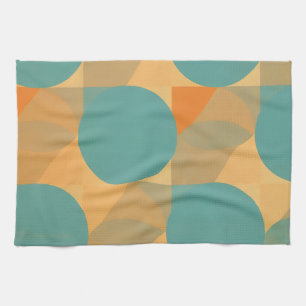 Turquoise, Taupe en Oranje in Retro Look Patroon Theedoek