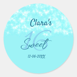 Turquoise teal agaat sweet 16 verjaardag naam toev ronde sticker