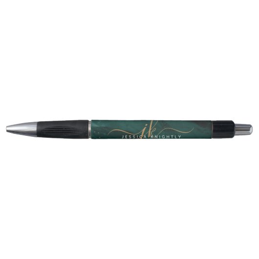 Turquoise Teal Agate Goud Glitter Script Monogram Pen (Voorkant)