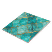 Turquoise Teal Blauw en Goud Marmer Tegeltje (Zijkant)