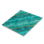 Turquoise Teal Blauw en Goud Marmer Tegeltje (Zijkant)