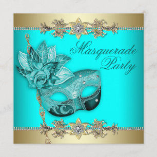Turquoise Teal Blauwe Maskerade Feest Uitnodiginge Kaart