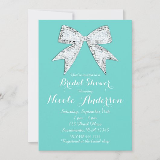 Turquoise Teal Diamant Glitter Boog Bruiloft Feest Kaart (Voorkant)