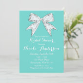 Turquoise Teal Diamant Glitters Boog Bruidsfeest Kaart (Staand voorkant)