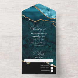 Turquoise - Teal en goud agaat bruiloft alles in e All In One Uitnodiging
