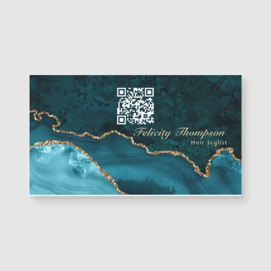 Turquoise - Teal en Goud Agate QR Code (Voorkant)