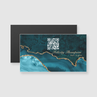 Turquoise - Teal en Goud Agate QR Code