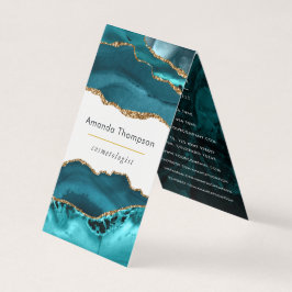 Turquoise - Teal en Goud Geode Agate Steen Visitekaartje