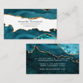 Turquoise - Teal en Goud Geode Agate Steen Visitekaartje