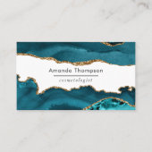 Turquoise - Teal en Goud Geode Agate Steen Visitekaartje (Voorkant)