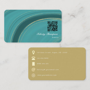 Turquoise - Teal en gouden agaat QR-code Visitekaartje
