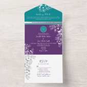 Turquoise, Teal en Paars Bruiloft All In One Uitnodiging (Binnen)