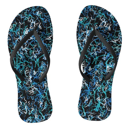 Turquoise, Teal en Zwarte Abstracte Teenslippers (Voetbed)