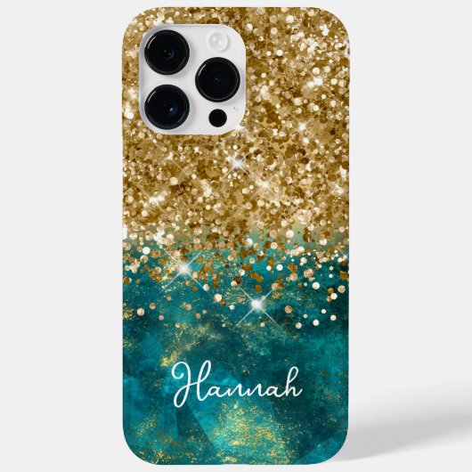 Turquoise Teal Glitterige Gouden Glam Gepersonalis Case-Mate iPhone Case (Achterkant)