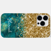 Turquoise Teal Glitterige Gouden Glam Gepersonalis Case-Mate iPhone Case (Achterkant (horizontaal))