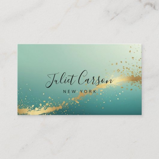 Turquoise Teal Gold Script Visitekaartje (Voorkant)