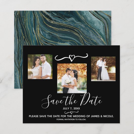 Turquoise Teal Goud Foto Bruiloft Save the Date (Voorkant / Achterkant)