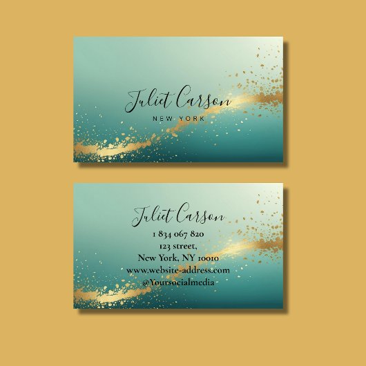 Turquoise Teal Goud Schrift Visitekaartje