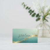 Turquoise Teal Goud Schrift Visitekaartje (Staand voorkant)