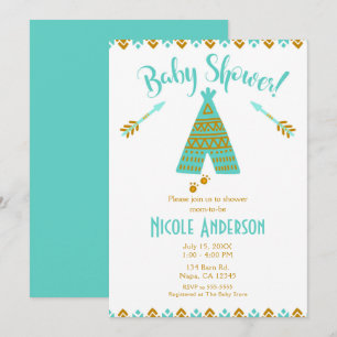 Turquoise Teal & Goud Tepee Moderne Baby Shower Kaart