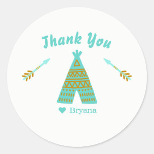 Turquoise Teal Goud Tipi Feestelijk Aandenken Verj Ronde Sticker