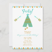 Turquoise Teal & Goud Tipi Modern Verjaardagsfeest Kaart (Voorkant)
