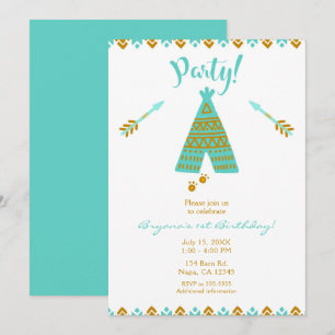 Turquoise Teal & Goud Tipi Modern Verjaardagsfeest Kaart