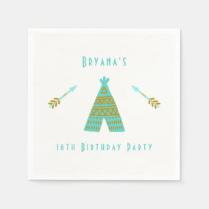 Turquoise Teal & Goud Tipi Modern Verjaardagsfeest Servet