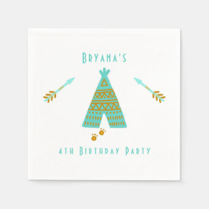 Turquoise Teal & Goud Tipi Modern Verjaardagsfeest Servet