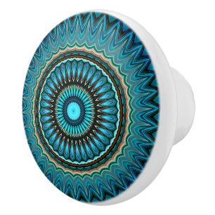 Turquoise Teal Groen Mandala Rond Sterpatroon Keramische Knop