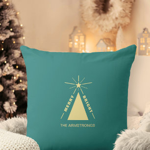 Turquoise Teal Moderne Geometrische Kerstboom Kussen
