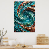 Turquoise Teal Mozaïek Golf Wandkunst Poster (Keuken)