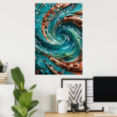 Turquoise Teal Mozaïek Golf Wandkunst Poster (Thuiskantoor)