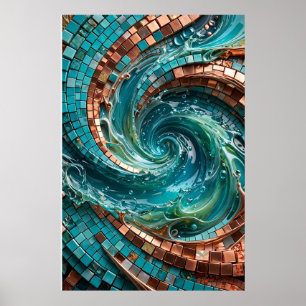 Turquoise Teal Mozaïek Golf Wandkunst Poster
