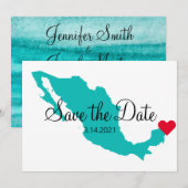 Turquoise Teal Watercolor Mexico Bestemming Save The Date (Voorkant / Achterkant)
