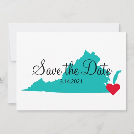 Turquoise Teal Watercolor Virginia Bestemming Save The Date (Voorkant)